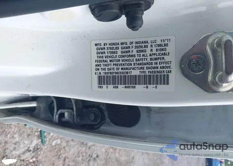 2012 Honda Civic Ex-L from USA, damaged, VIN 19XFB2F96CE023817